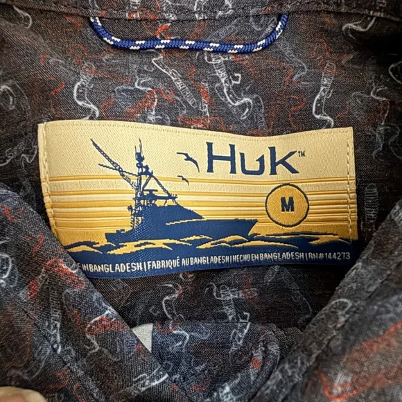 Huk Kona Performance Fishing Shirt Blue Abstract Print Size Medium SPF - Picture 3 of 5